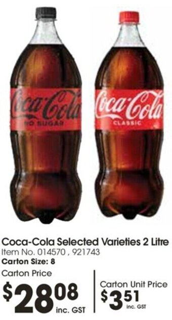 Campbells Wholesale Coca-Cola Selected Varieties 2 Litre offer