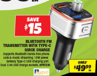 BLUETOOTH FM TRANSMITTER WITH TYPE-C QUICK CHARGE