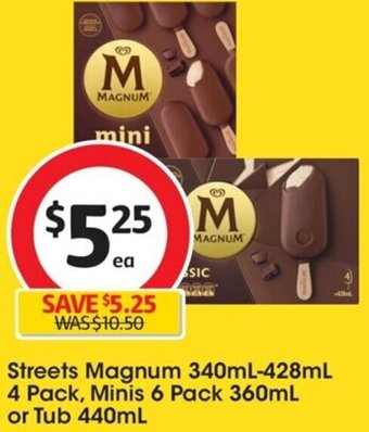 Coles Streets Magnum 340mL-428mL 4 Pack, Minis 6 Pack 360mL or Tub 440mL offer