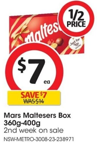 Coles Mars Maltesers Box 360g-400g offer