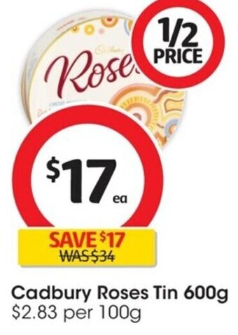Coles Cadbury Roses Tin 600g offer