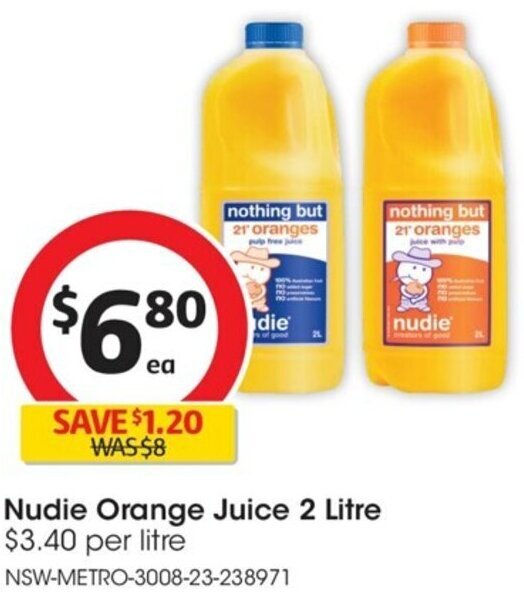 Nudie Orange Juice 2 Litre offer at Coles