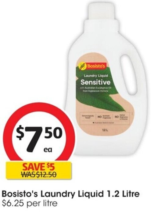 Bosisto's Laundry Liquid 1.2 Litre offer at Coles
