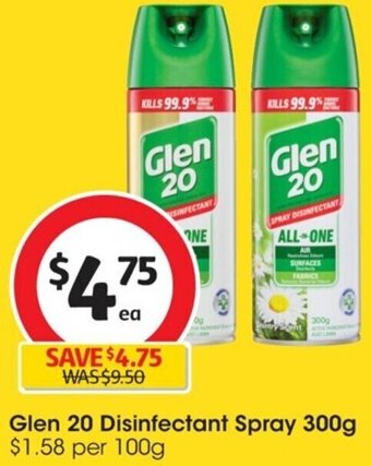 Coles Glen 20 Disinfectant Spray 300g offer