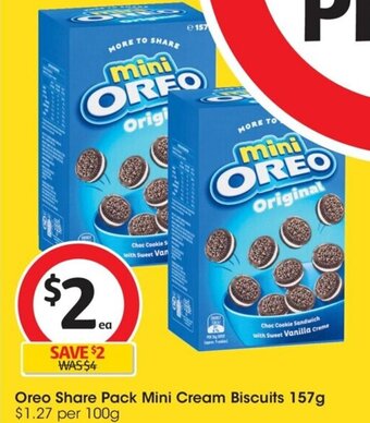 Coles Oreo Share Pack Mini Cream Biscuits 157g offer