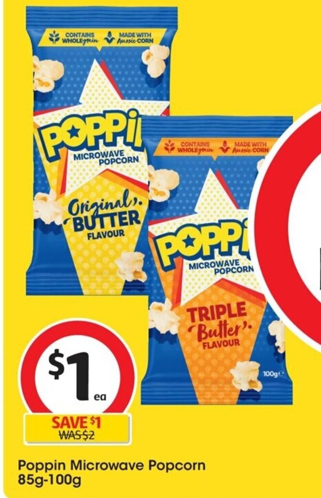 Poppin Microwave Popcorn 85g100g offer at Coles