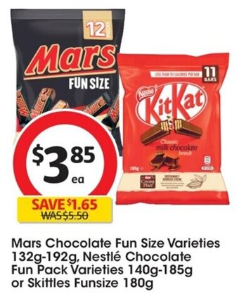 Coles Mars Chocolate Fun Size Varieties 132g-192g, Nestlé Chocolate Fun Pack Varieties 140g-185g or Skittles Funsize 180g offer