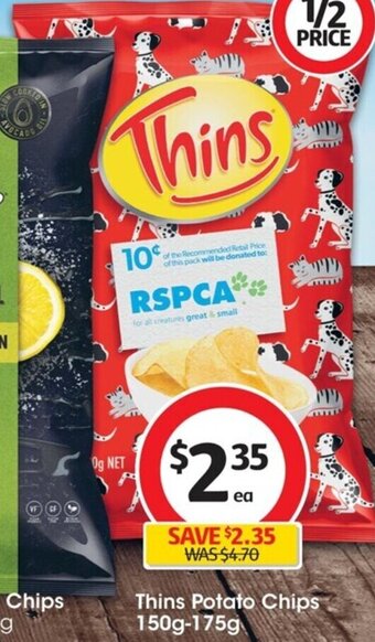 Coles Thins Potato Chips 150g-175g offer