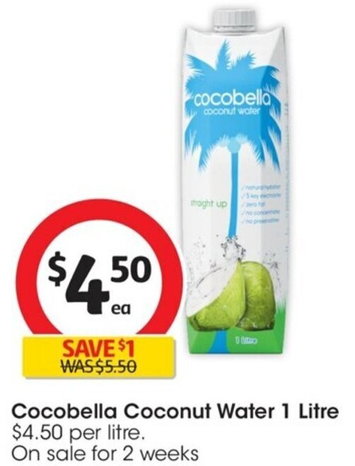 Cocobella Coconut Water 1 Litre offer at Coles