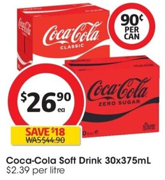 Coles Coca-Cola Soft Drink 30x375mL offer