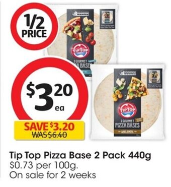 Coles Tip Top Pizza Base 2 Pack 440g offer