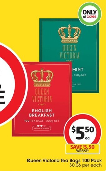 Coles Queen Victoria Tea Bags 100 Pack offer