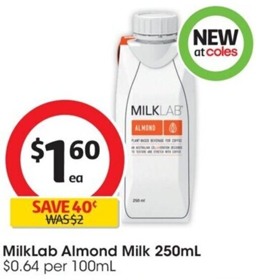 MilkLab Almond Milk 250mL offer at Coles
