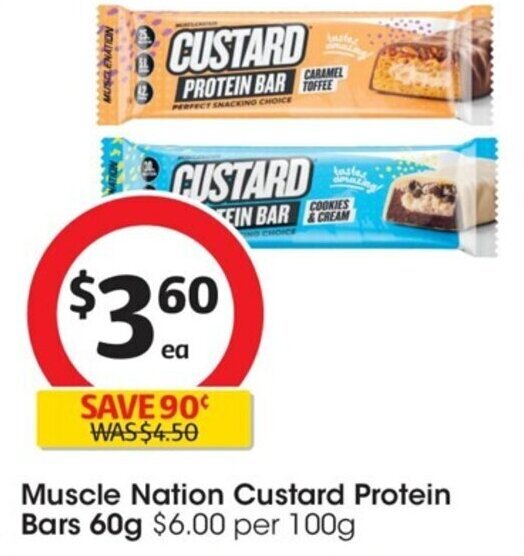 Muscle Nation Custard Protein Bars 60g offer at Coles