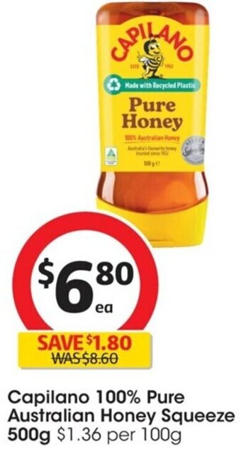 Coles Capilano 100% Pure Australian Honey Squeeze 500g offer