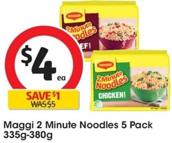 Coles Maggi 2 Minute Noodles 5 Pack 335g-380g offer