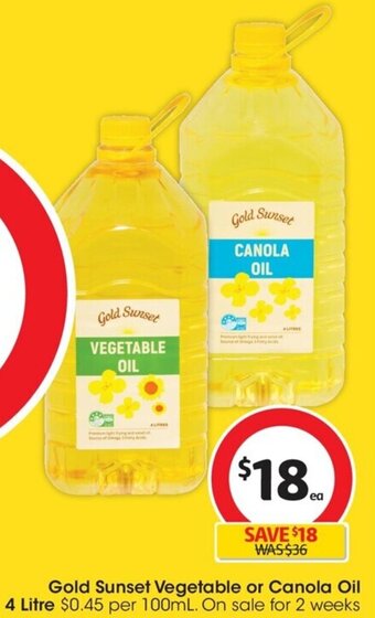 Coles Gold Sunset Vegetable or Canola Oil 4 Litre offer