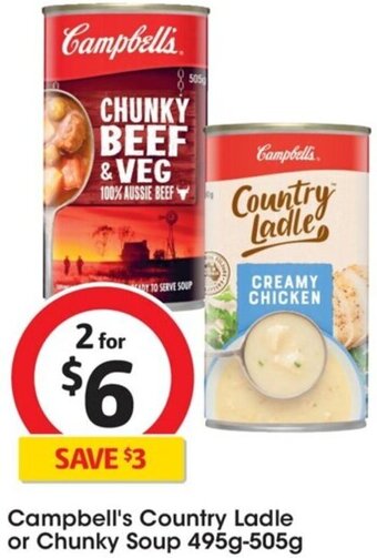 Coles Campbell's Country Ladle or Chunky Soup 495g-505g offer