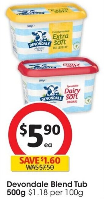 Coles Devondale Blend Tub 500g offer