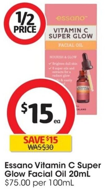 Coles Essano Vitamin C Super Glow Facial Oil 20mL offer