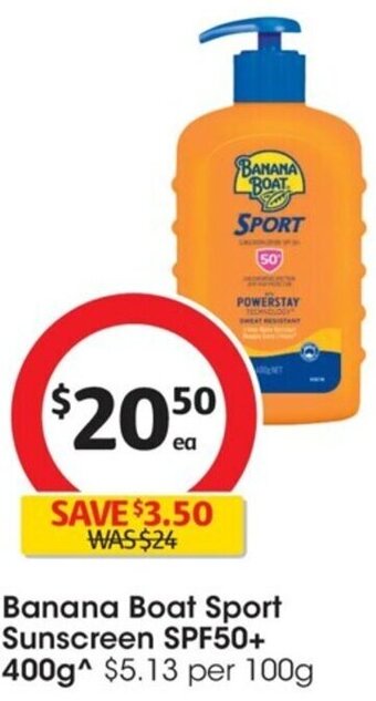 Coles Banana Boat Sport Sunscreen SPF50+ 400g offer