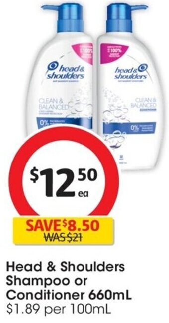 Coles Head & Shoulders Shampoo or Conditioner 660mL offer