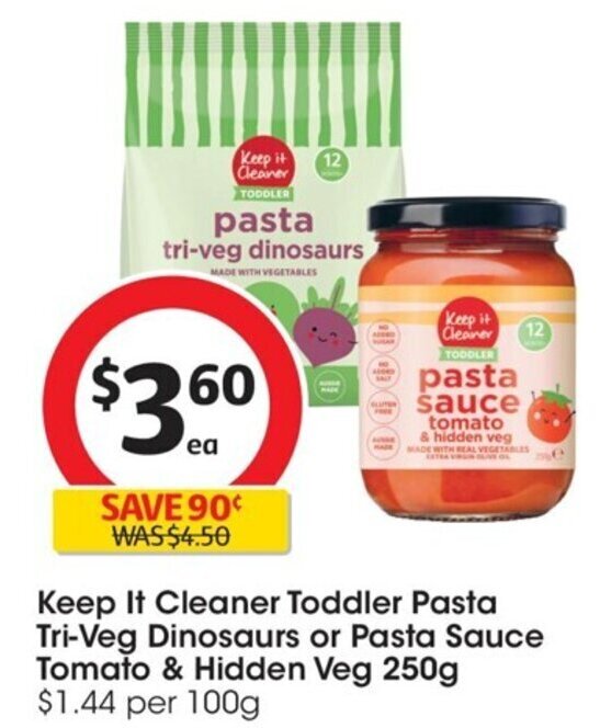 Keep It Cleaner Toddler Pasta TriVeg Dinosaurs or Pasta Sauce Tomato