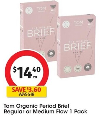 Coles Tom Organic Period Brief Regular or Medium Flow 1 Pack offer