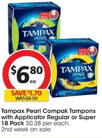 Tampax Pearl Compak Tampons with Applicator Regular or Super 18 Pack