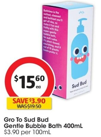 Coles Gro To Sud Bud Gentle Bubble Bath 400mL offer