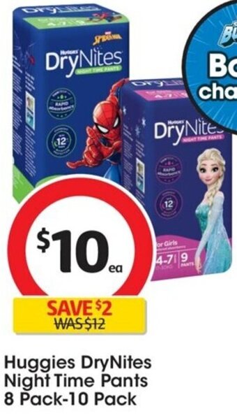 Coles Huggies DryNites Night Time Pants 8 Pack-10 Pack offer