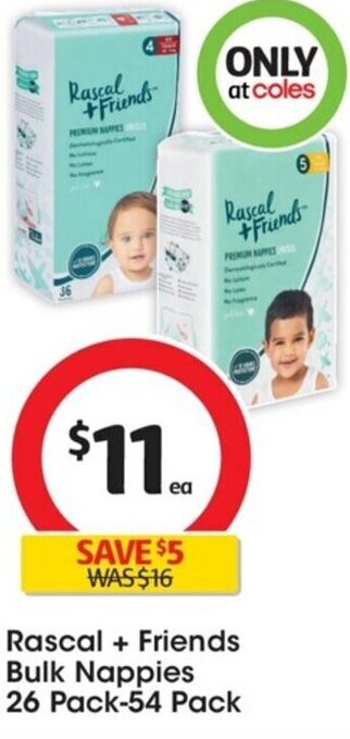Coles Rascal + Friends Bulk Nappies 26 Pack-54 Pack offer
