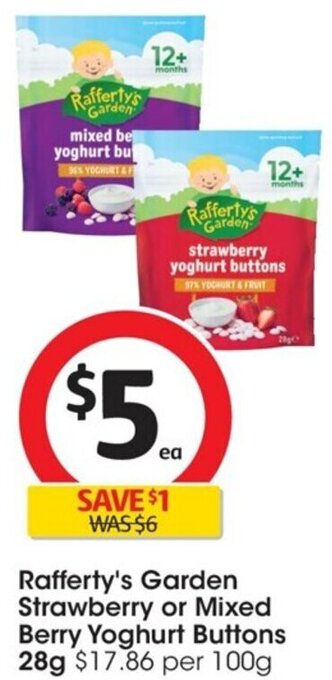 Rafferty's Garden Strawberry or Mixed Berry Yoghurt Buttons 28g