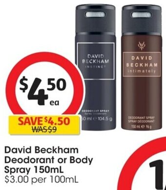 Coles David Beckham Deodorant or Body Spray 150mL offer