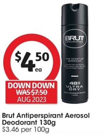 Coles Brut Antiperspirant Aerosol Deodorant 130g offer