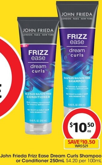 Coles John Frieda Frizz Ease Dream Curls Shampoo or Conditioner 250mL offer
