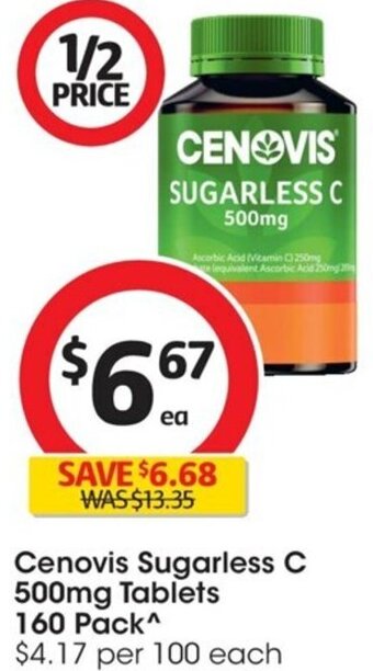 Coles Cenovis Sugarless C 500mg Tablets 160 Pack^ offer