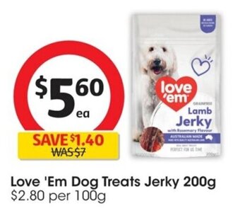 Coles Love 'Em Dog Treats Jerky 200g offer