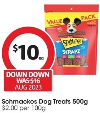 Coles Schmackos Dog Treats 500g offer