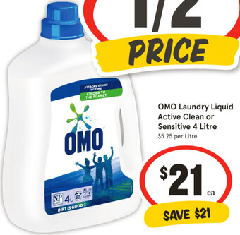 IGA OMO Laundry Liquid Active Clean or Sensitive 4 Litre offer
