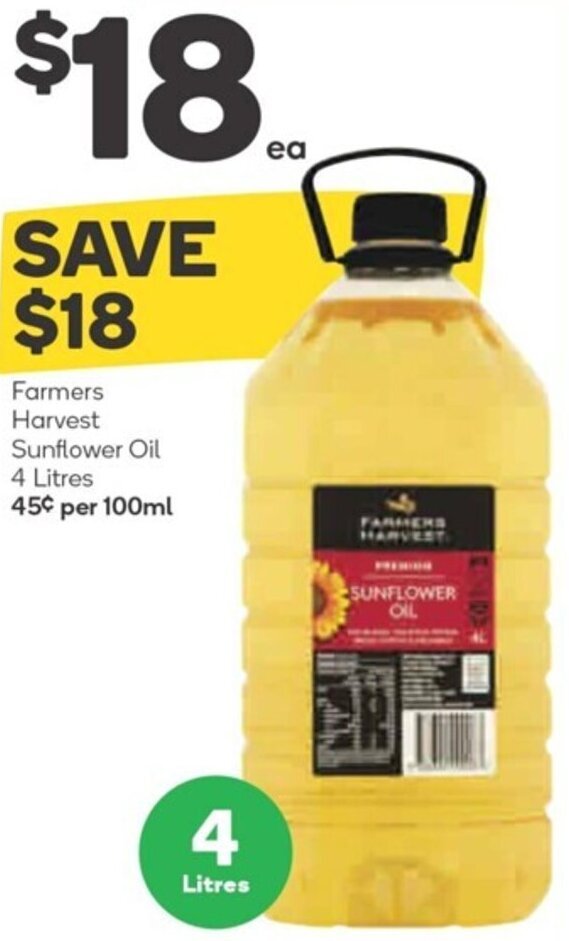 Farmers Harvest Sunflower Oil 4 Litres offer at Woolworths