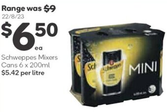 Woolworths Schweppes Mixers Cans 6 x 200ml offer