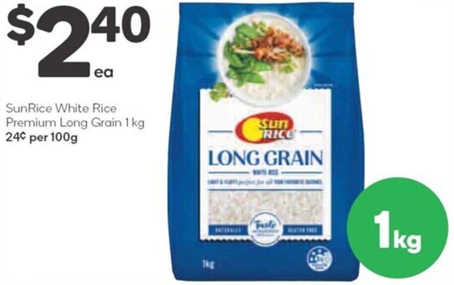 SunRice White Rice Premium Long Grain 1 kg offer at Woolworths