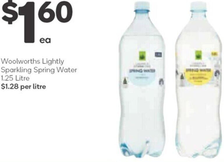 Woolworths Lightly Sparkling Spring Water 1.25 Litre offer at Woolworths