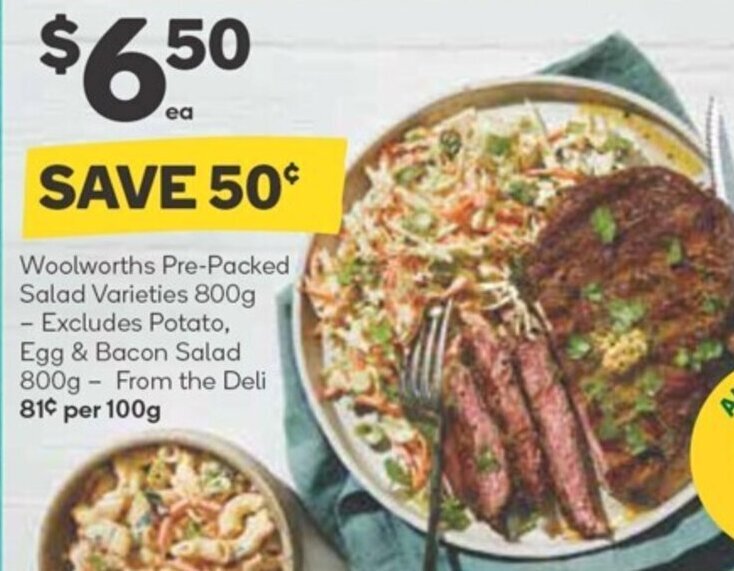 Woolworths PrePacked Salad Varieties 800g Excludes Potato, Egg