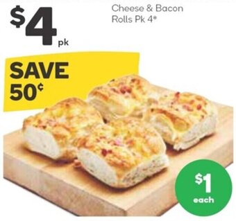 Woolworths Cheese & Bacon Rolls Pk 4* offer