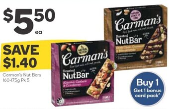 Woolworths Carman's Nut Bars 160-175g Pk 5 offer
