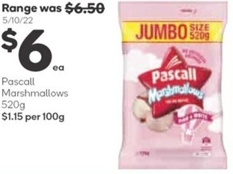 Woolworths Pascall Marshmallows 520g offer