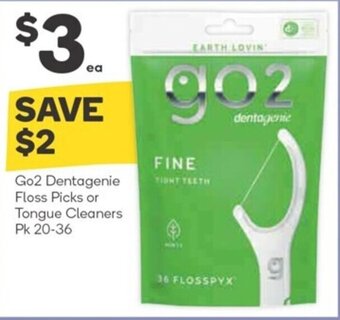 Woolworths Go2 Dentagenie Floss Picks or Tongue Cleaners Pk 20-36 offer