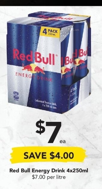 Drakes Red Bull Energy Drink 4x250ml offer